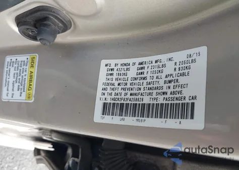 2015 Honda Accord Ex-L from USA, damaged, VIN 1HGCR2F83FA258626